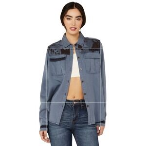 CLEO + WOLF Women's Blue Fern Print Button Down Shirt Long Sleeve Size XL